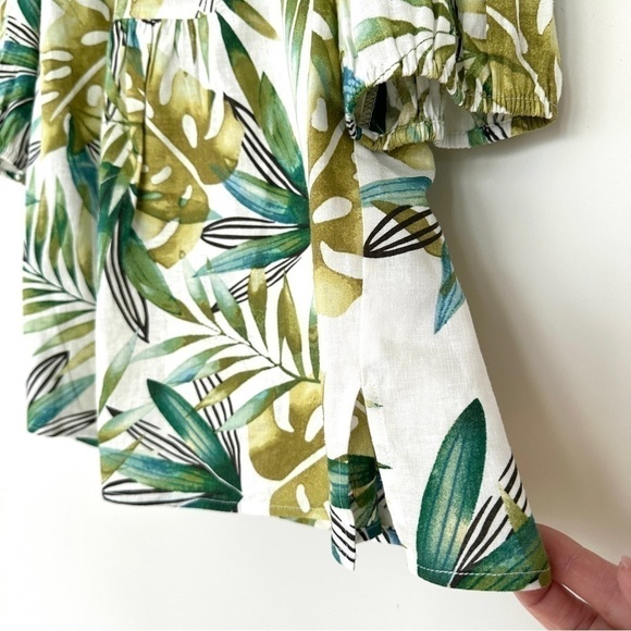 Sigrid Olsen top  with v-neck & short sleeves, loose fit, tropical, linen blend - Picture 5 of 16